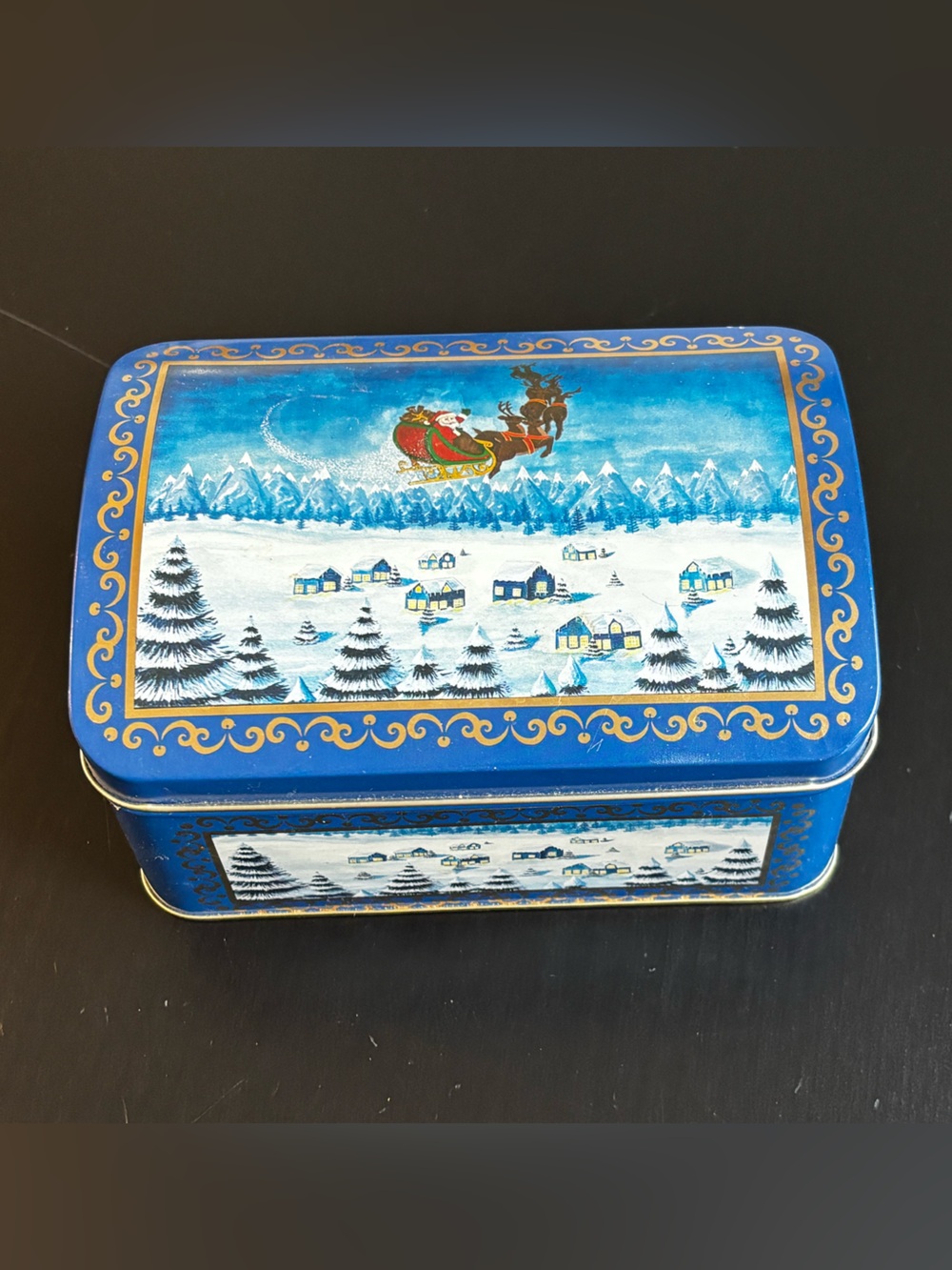 $5 ADD ON Holiday Santa Sleigh Snow Scene Decorative Tin Box by The Tin Box Co.